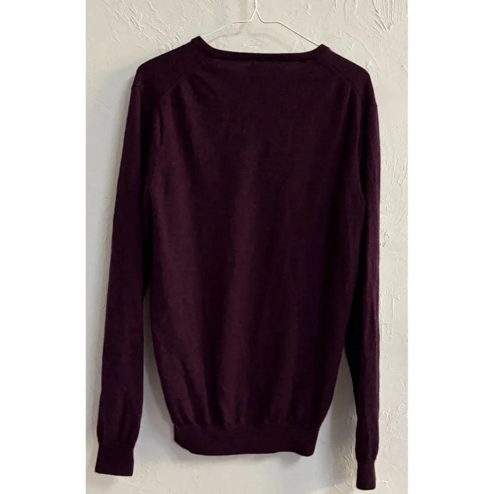 J.CREW Men's Merino Wool Knit V-Neck Pullover Sweater Burgundy Size M